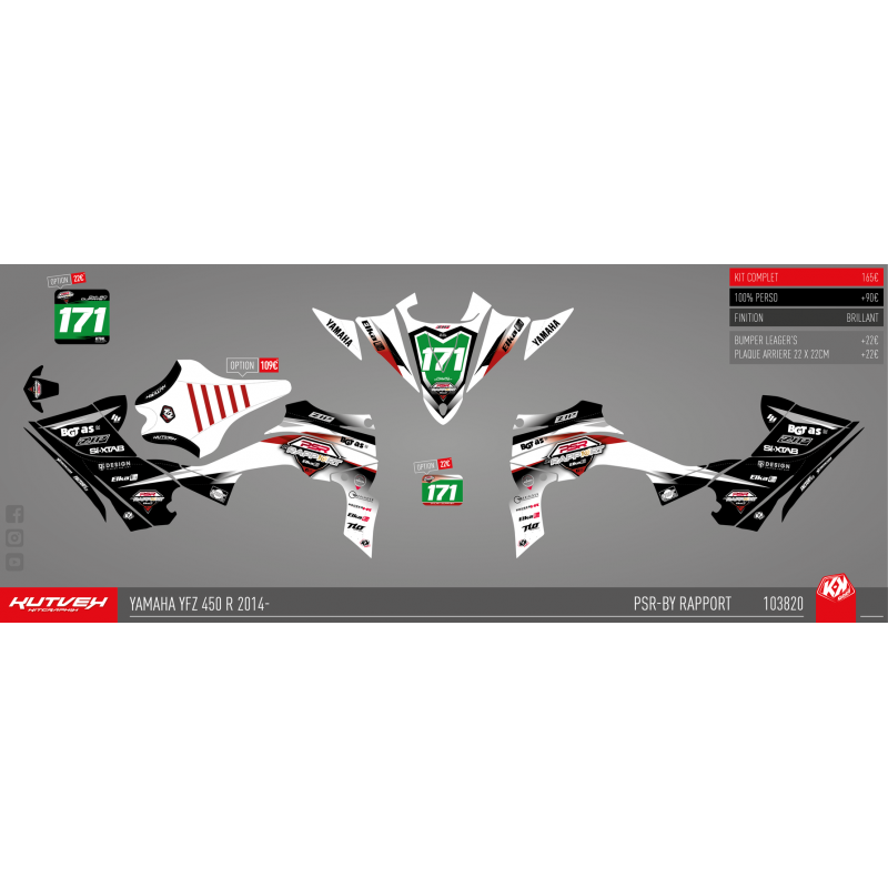 Kit déco PSR-By Rapport Blanc/Noir - 450 YFZR 2014 Kit déco PSR-By Rapport Blanc/Noir - 450 YFZR 2014